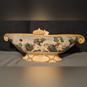 Capodimonte Ornate Italian Ceramic Bowl with Cherub Design 15"